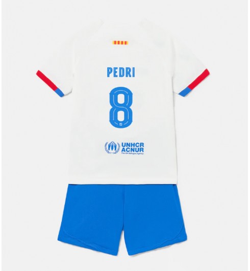 Barcelona Pedri Gonzalez #8 Venkovní dres pro děti 2023-24 Krátký Rukáv (+ trenýrky)